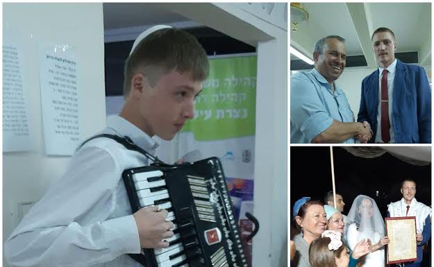 בני הזוג ברגע המאושר בחייהם עם אנשי 'אורות עילית' והגרעין התורני ציוני בנצרת עילית