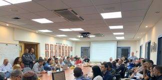 חברי המועצה ומנהלי האגפים והמחלקות מימין בתחילת הדיון לאישור תקציב 2020